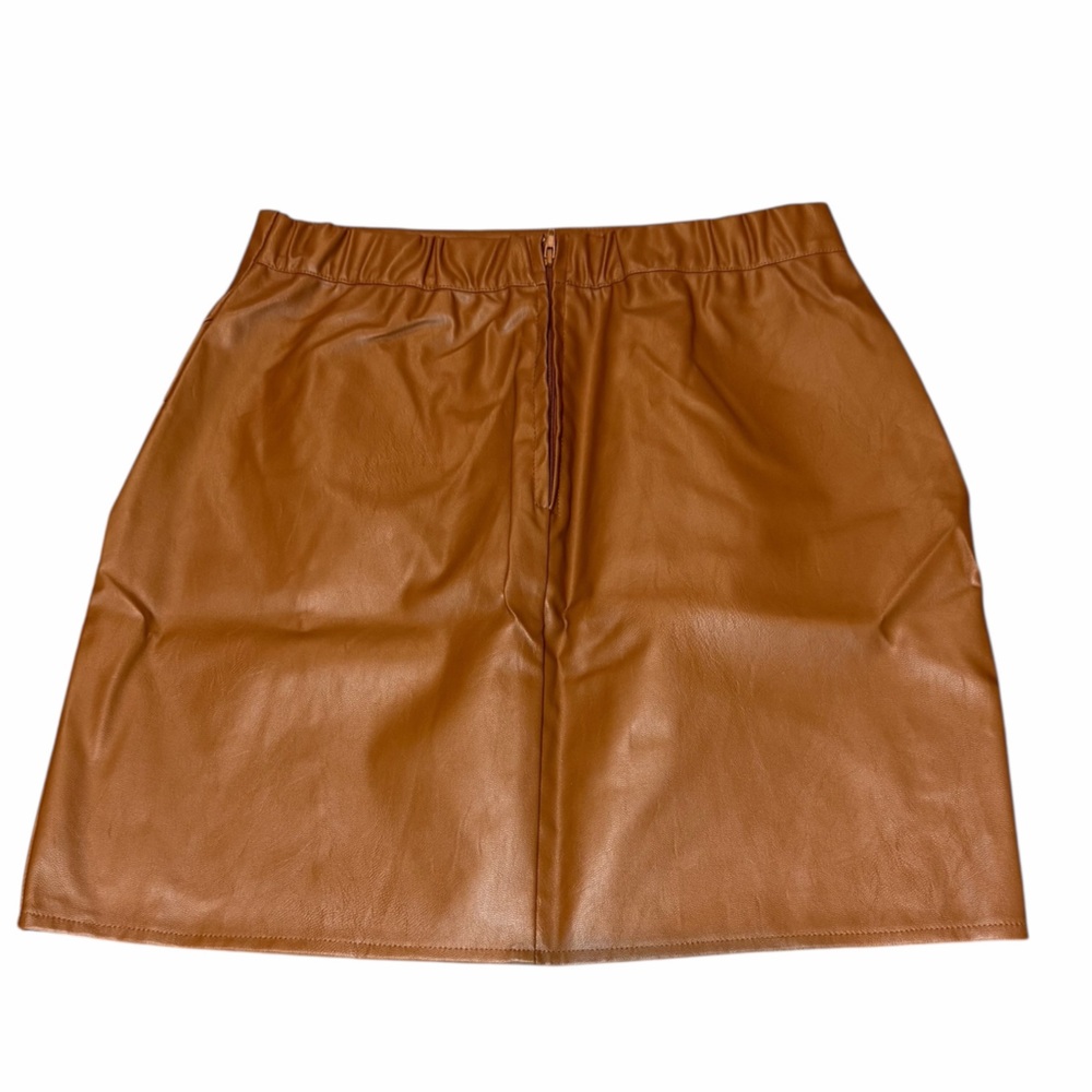 Lulus Walking The Walk Camel Vegan Leather Mini Skirt Brown - Picture 3 of 5